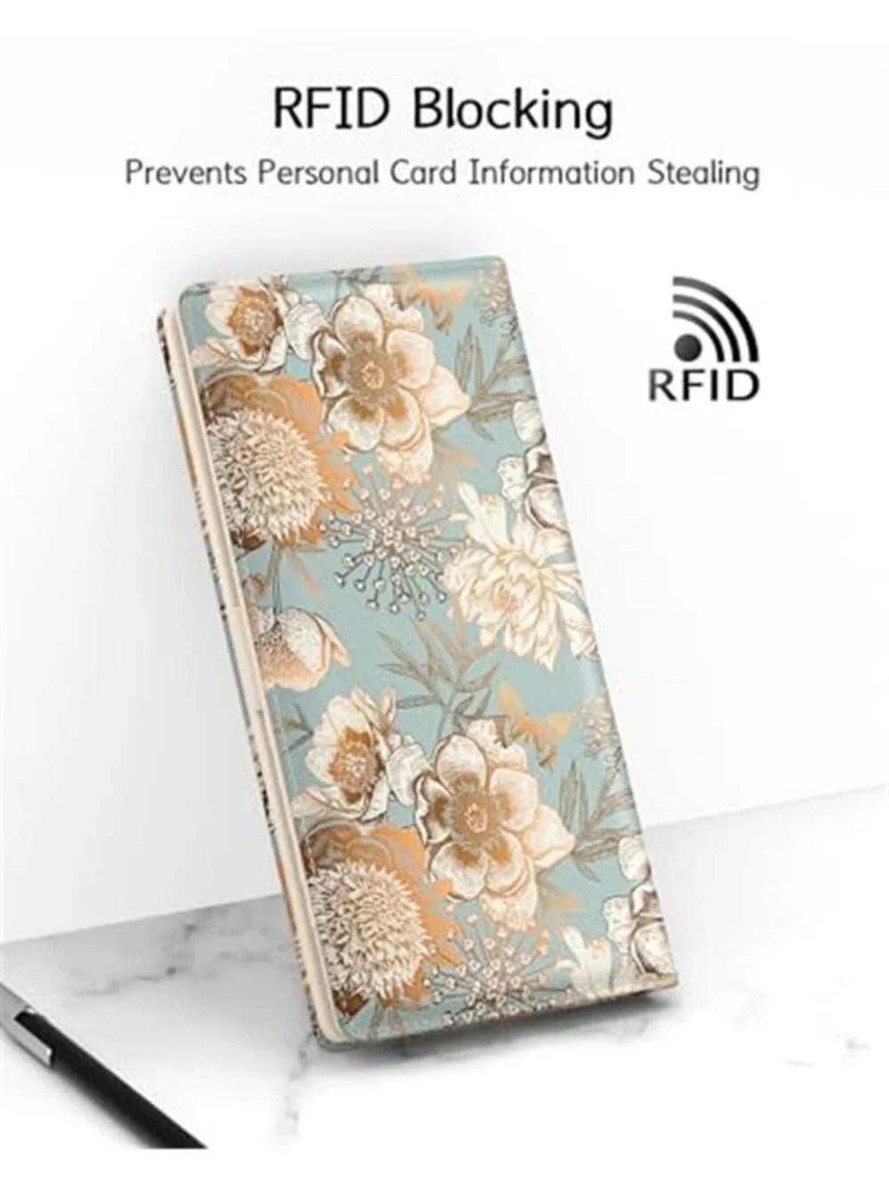 Womens Floral Slim Wallet RFID Blocking Credit Card Holder Zip Coin Purse Clutch